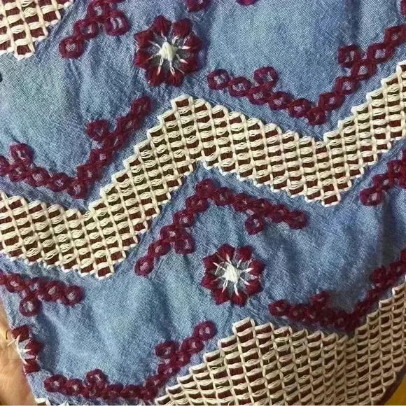 Gretchen Scott Crocheted Tunic Dress Women Small Blue Red/white Tassel Mini - Picture 10 of 10